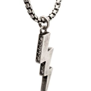 INOX Gent's Stainless Steel White Sapphire Sides Lightning Bold Necklace