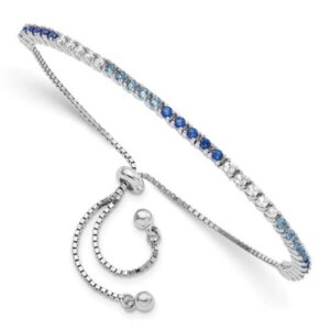 Sterling Silver Light Blue and Dark Blue Spinel and Clear Crystal Bolo Bracelet