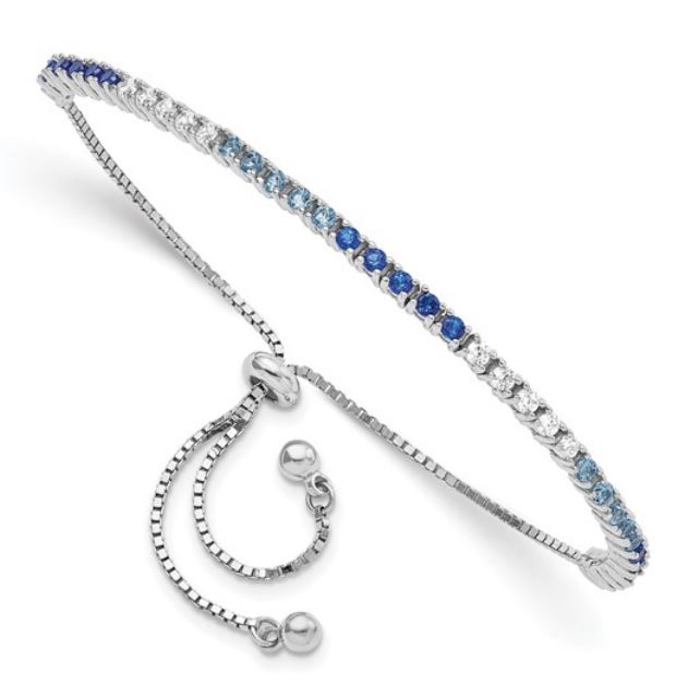 Sterling Silver Light Blue and Dark Blue Spinel and Clear Crystal Bolo Bracelet