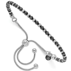 Sterling Silver Black Rhodium Diamond Cut Beaded Bolo Bracelet