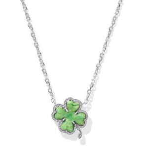 Kendra Scott Rhodium Plated Sterling Silver Lime Green Clover Pendant