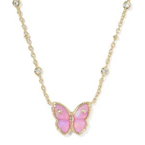 Kendra Scott Gold Plated Sterling Silver Cailey Pink Opalescent Resin Butterfly Pendant Necklace