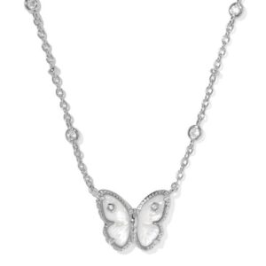Kendra Scott Rhodium Plated Sterling Silver Cailey Ivory Mother of Pearl Butterfly Pendant Necklace