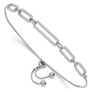 Sterling Silver CZ Paperclip Link Adjustable Bolo Bracelet
