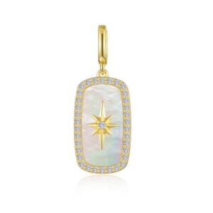 Lafonn Sterling Silver Gold Plated .35 ctw Simulated Diamond and Star Mother Of Pearl Open Bail Pendant