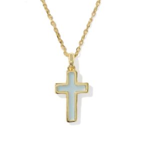Kendra Scott Gold Plated Matte Lite Blue Dichroic Glass Cross Pendant Necklace