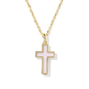 Kendra Scott Gold Plated Matte Blush Pink Dichroic Glass Cross Pendant Necklace