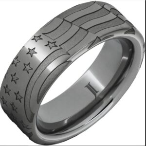Gents 8mm Rugged Tungsten Carbide Flad Old Glory Flag Engraving