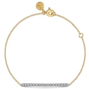 Gabriel & Co. 14k Two-Tone Gold .46 cttw White Sapphire Bar Cable Chain 7" Bracelet