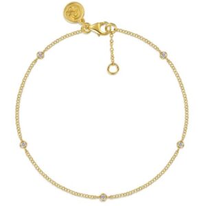 Gabriel & Co. 14k Yellow Gold .07 cttw Diamond Bezel Set Station Cable Chain Bracelet 7"