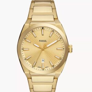 Fossil Gents Yellow Plated Stainless Steel 3 Hand Date Watch