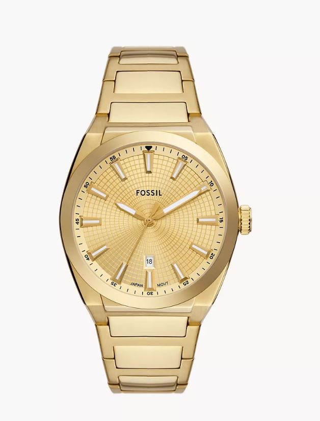 Fossil Gents Yellow Plated Stainless Steel 3 Hand Date Watch