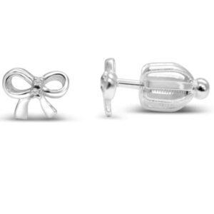 Stia Girl - Rhodium Plated Sterling Silver "Just So" Bow Earrings