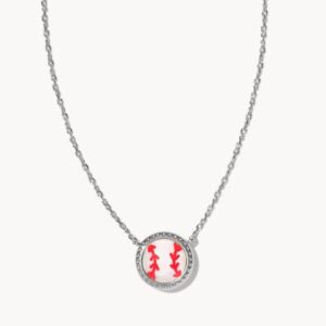 Kendra Scott Rhodium Plated Sterling Silver Ivory Mother of Pearl Baseball Short Necklace