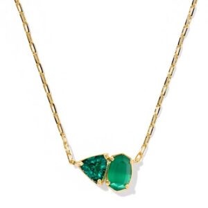 Kendra Scott Gold Plated Sterling Silver Tatum Short Pendant Dark Green Mix Necklace