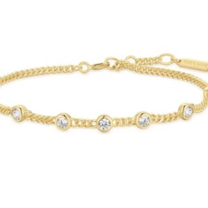 14k Gold Plated Sterling Silver Multi Station Round CZ Bracelet