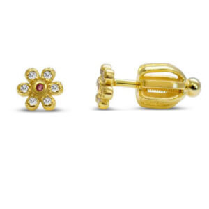 Stia Girl - Dainty 14k Yellow Gold Plated Sterling Silver Pink/Clear CZ Daisy Stud Earrings