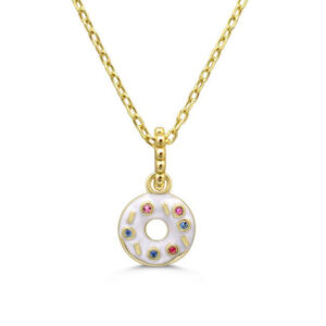 Stia Girl - 14k Yellow Gold Plated Sterling Silver "Donut Give Up" CZ Pendant Necklace