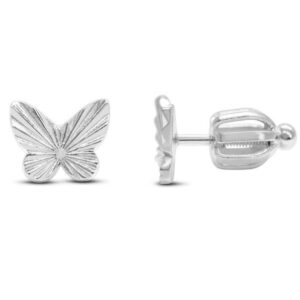 Stia Girl - Rhodium Plated Sterling Silver Fluted Butterfly Stud Earrings
