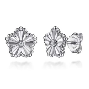 Gabriel & Co. Sterling Silver .03 cttw Diamond Bujukan Stud Flower Earrings