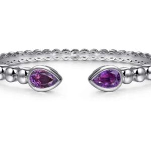 Gabriel & Co. Sterling Silver "Bujukan Collection" and Pear Shape Amethyst Split Bangle Bracelet