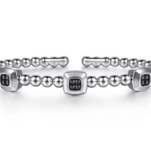 Gabriel & Co. Sterling Silver "Bujukan Collection" Black Spinel Station Bangle Bracelet
