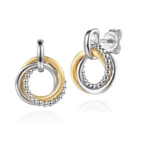 Gabriel & Co. 14k Yellow Gold and Sterling Silver "Bujukan Collection" Interlocking Circle Door Knocker Stud Earrings