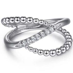 Gabriel & Co. Sterling Silver .11 cttw White Sapphire Criss Cross "Bujukan Collection' Fashion Ring