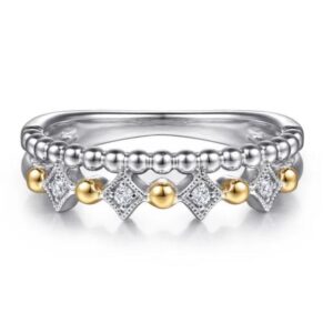 Gabriel & Co. 14k Yellow Gold and Sterling Silver Bujukan Ball White Sapphire Easy Stackable Ring