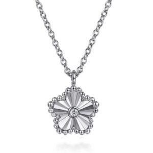 Gabriel & Co. Sterling Silver .01 ct Diamond Flower "Bujukan Collection" Pendant 17.5"