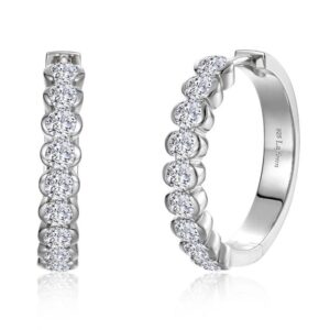 Lafonn Sterling Silver 1.98 ctw Simulated Diamonds Half Bezel Large Hoop Earrings
