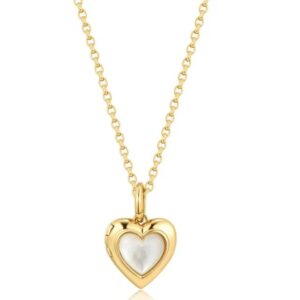 14k Gold Plated Sterling Silver Mother of Pearl Heart Locket with 18" Chain