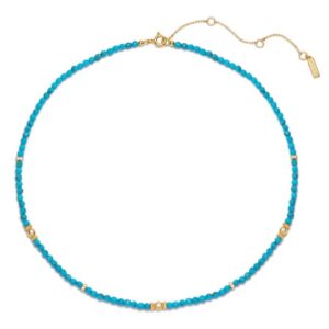 14k Gold Plated Sterling Silver Lab Grown Turquoise Bead Necklace
