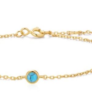 14k Gold Plated Sterling Silver Lab Grown Turquoise Bezel Set Chain Link Bracelet
