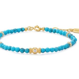14k Gold Plated Sterling Silver Lab Grown Turquoise Beaded CZ Center Bracelet