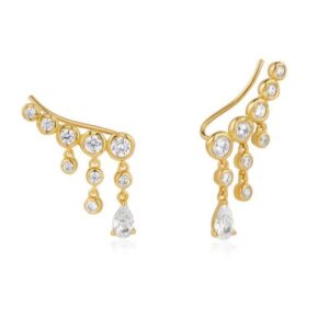14k Gold Plated Sterling Silver Molten CZ Cascade Bar Earring Climbers