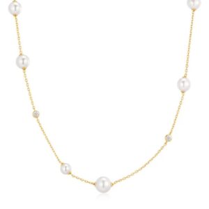 14k Gold Plated Sterling Silver Asymmetrical Shell Pearl Station Necklace