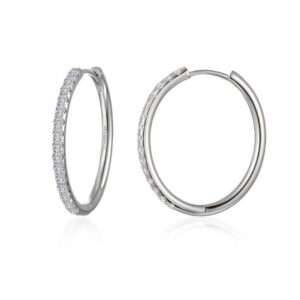 Lafonn Sterling Silver .90 ctw Simulated Diamonds Oval Medium Hoop Earrings