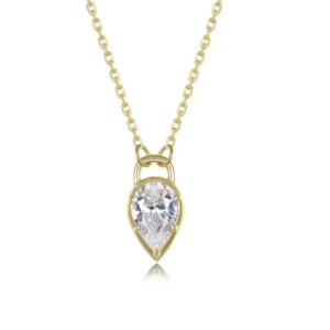 Lafonn Sterling Silver Gold Plated 1.33 ctw Simulated Diamond Pear Shape Bezel Set Pendant Station Necklace