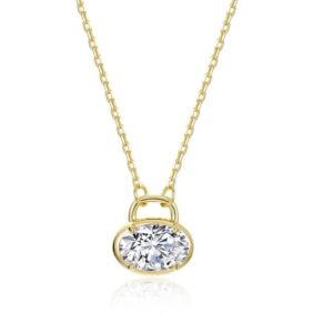 Lafonn Sterling Silver Gold Plated 1.41 Simulated Diamond Oval Shape Bezel Set Pendant Station Necklace