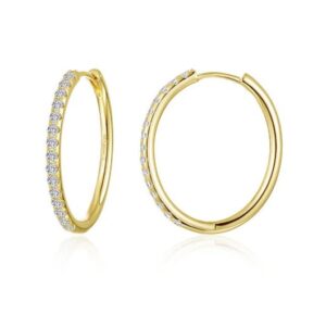Lafonn Sterling Silver Gold Plated .90 ctw Simulated Diamonds Oval Medium Hoop Earrings