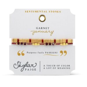Stia Sterling Silver Gold Plated Garnet January Sentimental Stones Stretch Bracelet Set