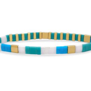 Stia TRUST Morse Code Teal and White Beaded Stretch Tila Bracelet