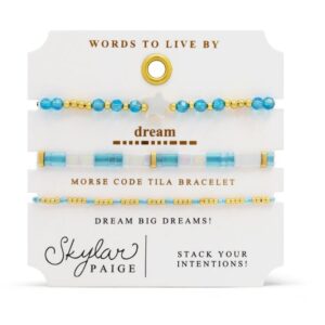 Stia Sterling Silver Gold Plated  DREAM Light Blue and White Flower 3 Piece Stretch Bracelet Set