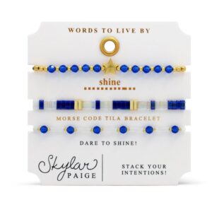 Stia Sterling Silver Gold Plated  SHINE Blue and White Star 3 Piece Stretch Bracelet Set