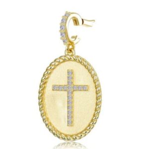 Lafonn Sterling Silver Gold Plated .24 ctw Simulated Diamond Cross Rope-Halo Open Bail Pendant