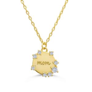 Stia Sterling Silver Gold Plated CZ Mom: You Are Loved Pendant Necklace