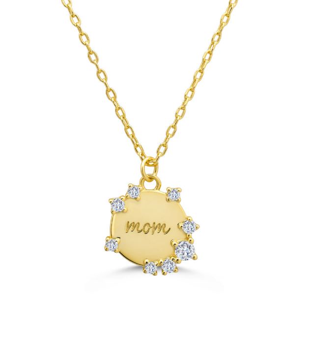 Stia Sterling Silver Gold Plated CZ Mom: You Are Loved Pendant Necklace