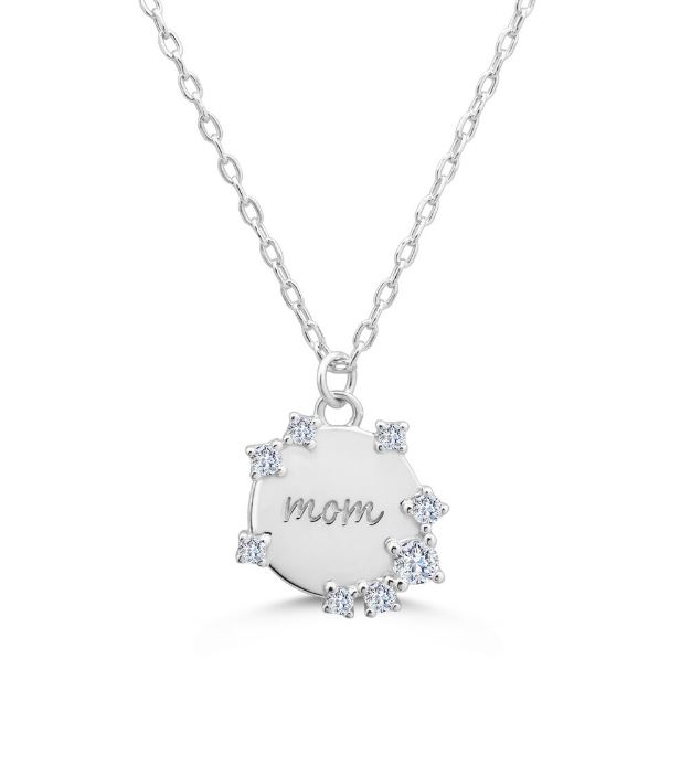 Stia Sterling Silver Rhodium Plated CZ Mom: You Are Loved Pendant Necklace