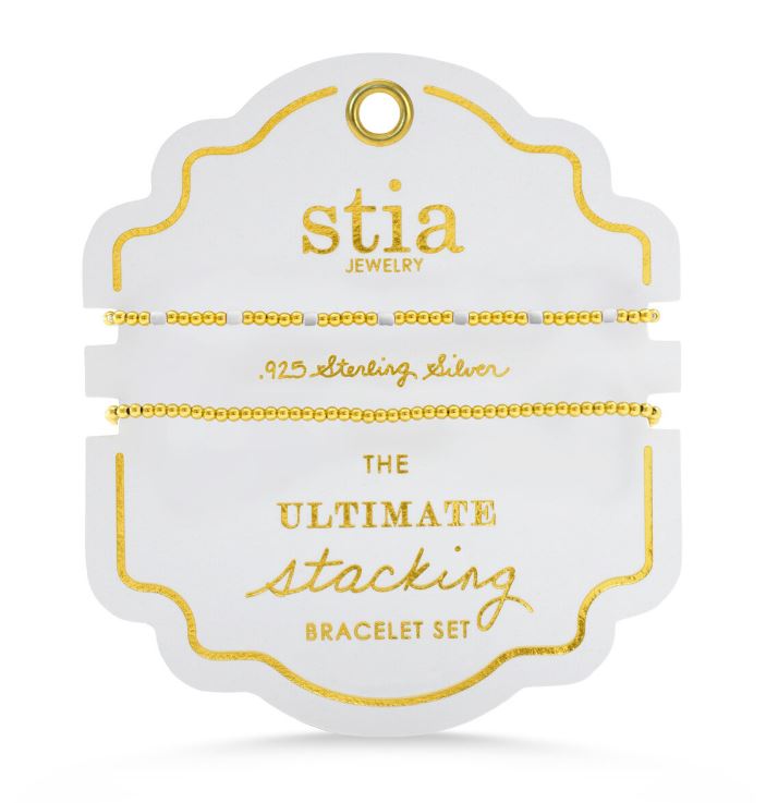 Stia Sterling Silver 2 Pack Gold Plated Sterling Silver Ultimate Stacking White Beaded Bracelets